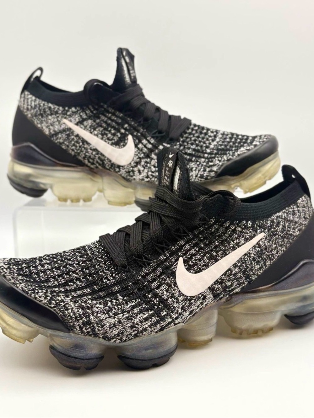 Nike Black/White Knit VaporMax with Pale Pink Swoosh